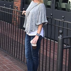 C&C California ruffle poncho one size lightweight grey marl knit worn once